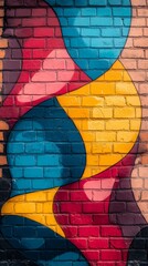 Colorful wavy shapes decorating a brick wall with vibrant colors