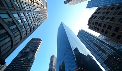 Fototapeta premium Skyscrapers A Low Angle View of Modern Architecture