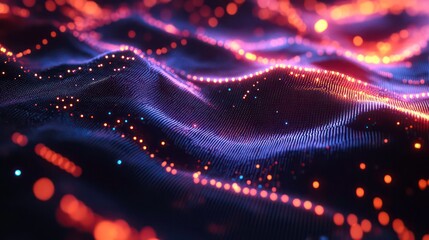 Obraz premium Abstract glowing wave particles, digital landscape.