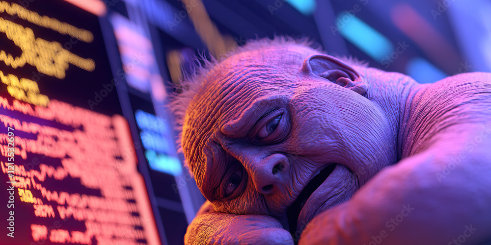 Aufkleber digital render of elderly figure with code background