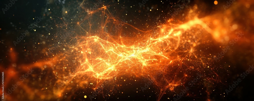 Poster fiery cosmic energy and light trails in dynamic abstract space scene