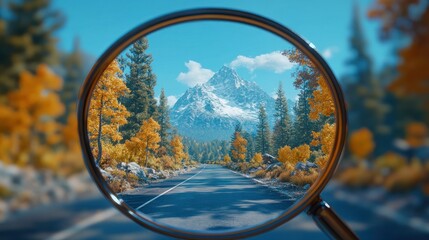 Magnifying Glass Autumn Road Mountain View