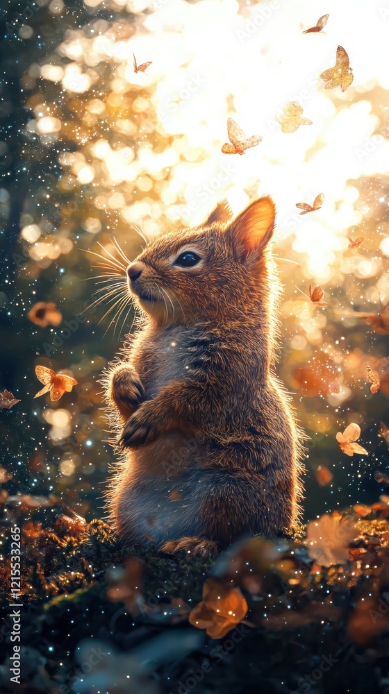 Poster twilight magic envelops charming woodland creatures captured in a bokeh background nature photograph