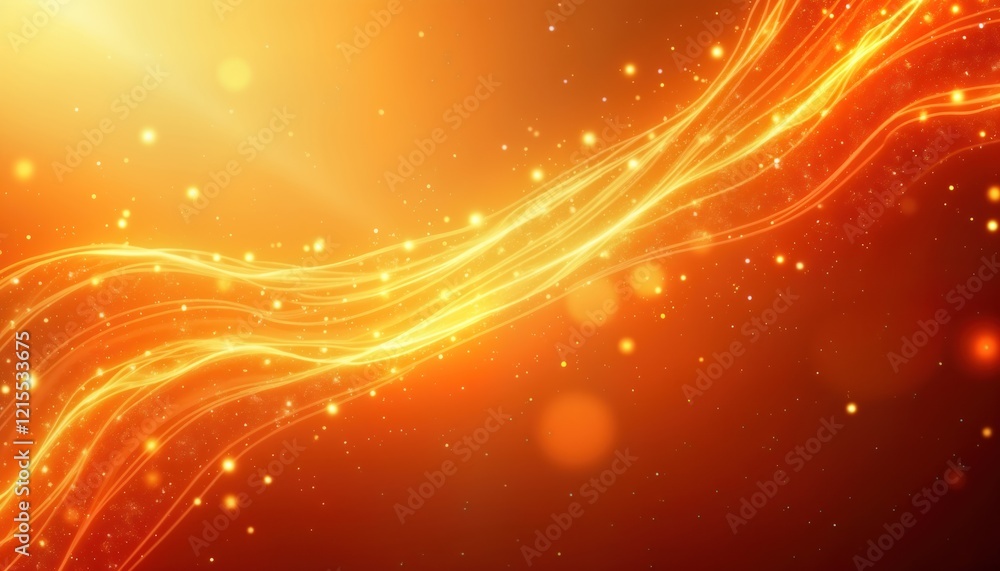Poster abstract orange background with dynamic glowing lines. warm orange color palette creates festive amb