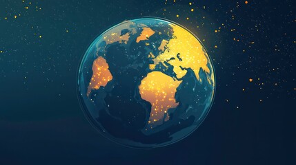 Fototapeta premium An illustration of a globe with glowing regions, indicating global business expansion