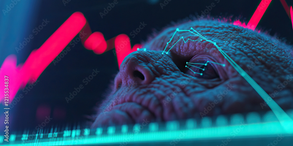 Poster elderly face with superimposed data and graph