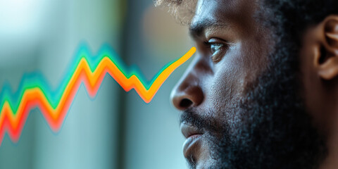 Profile of Man with Overlaid Multicolored Line Graph