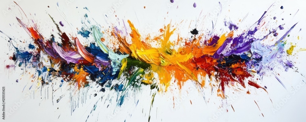 Poster vibrant abstract color splash: dynamic paint explosion on white canvas