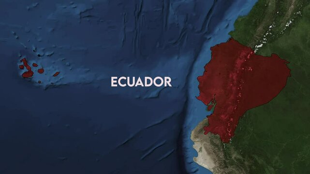 Zoom from Earth to Ecuador. World map animation with country borders, Images from NASA