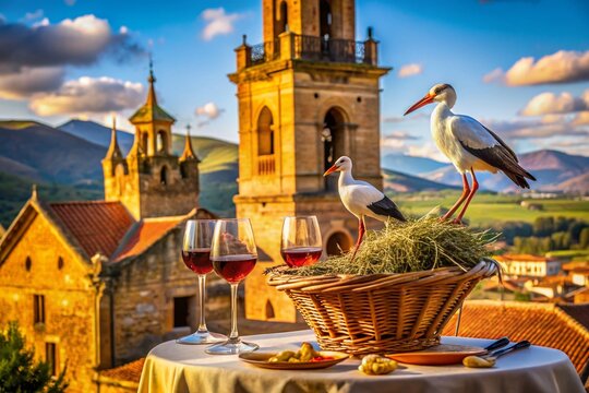 Spanish Church Tower with Stork Nests, Alfaro, La Rioja, Delicious Tapas & Wine