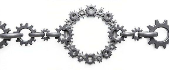 Fototapeta premium Circular gear mechanism symbolizing efficiency and sustainability in production processes with a sleek design and metallic finish