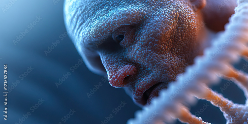 Aufkleber digital rendering of human face with cellular texture and dna strand