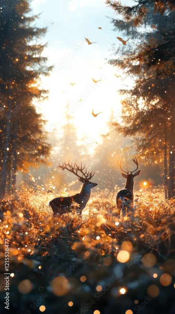 Poster twilight magic unfolds enchanted woodland creatures in a bokeh wonderland serene forest setting midr