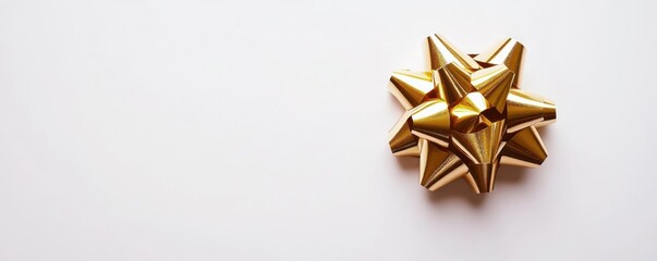 Golden gift bow on white background highlighting elegant celebration