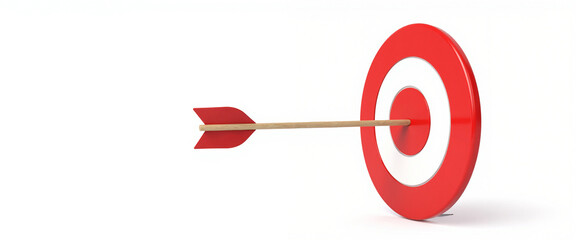 Target board with arrow symbolizing achievement and focus, featuring bold red and white colors on a plain background