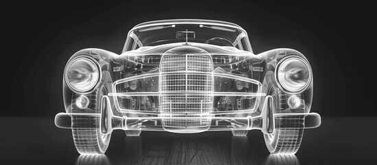 Obraz premium Car vehicle 3d blueprint mesh model on a black background. 3d rendered image