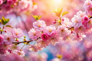 Fototapeta premium Spring Cherry Blossom Background: Pink Flowers and Copy Space for Text