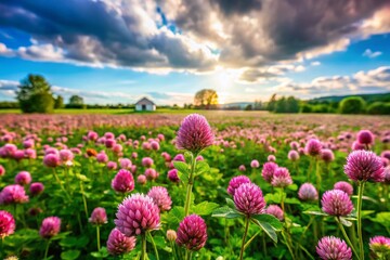 Obraz premium Spring Meadow: Vibrant Pink Clover Blossoms in Lush Green Field