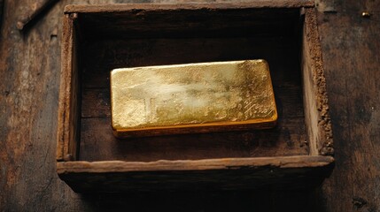 Obraz premium Discovering hidden gold bar treasure antique wooden box photography rustic setting close-up view