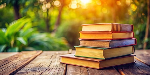 Stack of Books on Rustic Wooden Table - Cozy Reading Nook