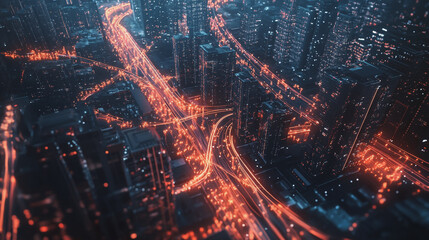 Obraz premium Smart digital Innovation city with connection network reciprocity over the twilight cityscape. of future smart wireless digital city and social media networking systems that connects people with city