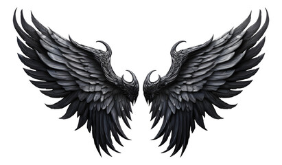 Obraz premium Fantasy dark black demon wings isolated on transparent background. Black angel wings mockup