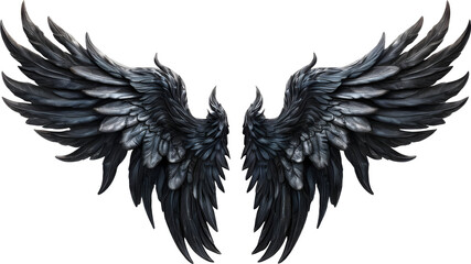 Obraz premium Fantasy dark black demon wings isolated on transparent background. Black angel wings mockup