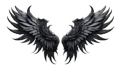 Obraz premium Fantasy dark black demon wings isolated on transparent background. Black angel wings mockup