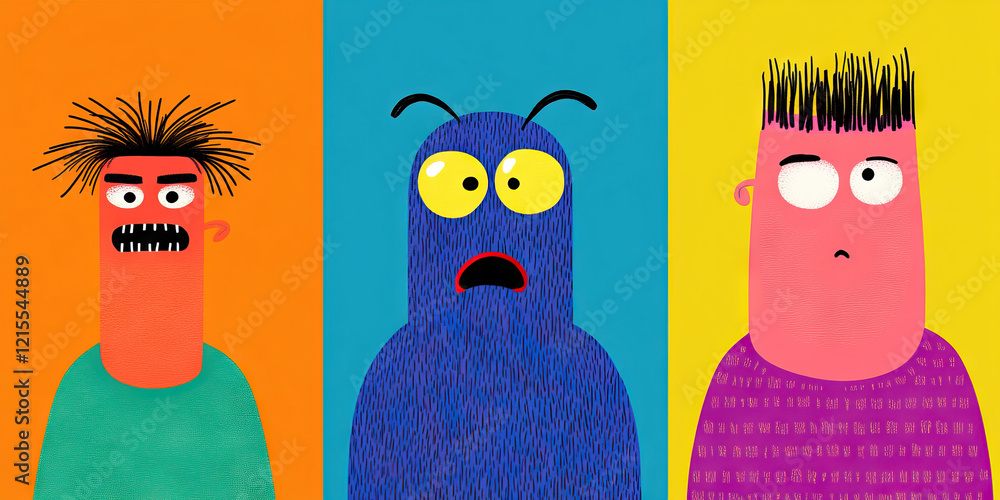 Poster stylized cartoon characters with varying expressions