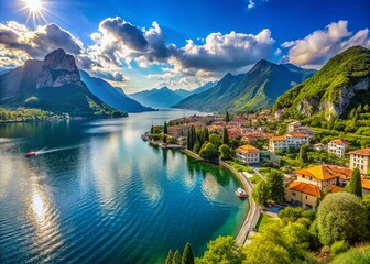 Stunning Panorama of Lake Como's Lecco Branch: Breathtaking Italian Landscape