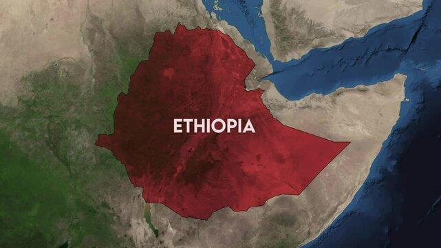Zoom from Earth to Ethiopia. World map animation with country borders, Images from NASA