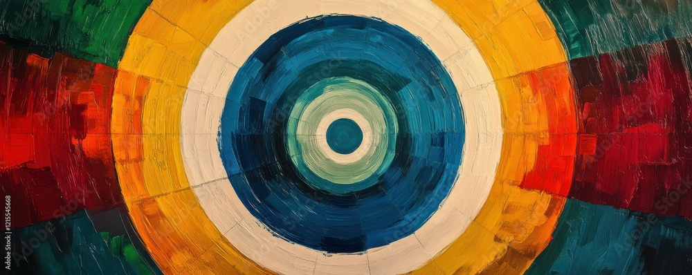 Poster abstract circular painting with vibrant colors and concentric pattern