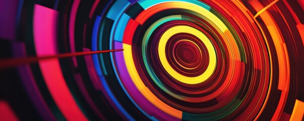 Obraz premium Vibrant circular abstract pattern with radiant colors and dynamic movement