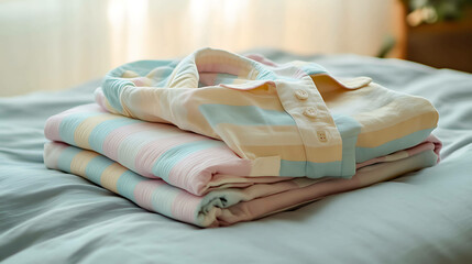 Pajama set with pastel stripes neatly folded on a soft surface