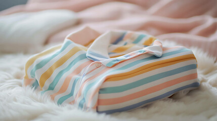 Pajama set with pastel stripes neatly folded on a soft surface