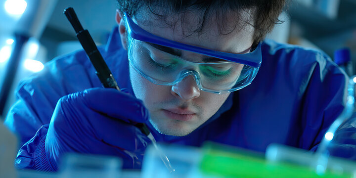Scientist Using Micropipette in Laboratory Setting
