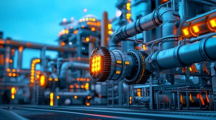 Obraz premium An Industrial Pipeline System featuring Vibrant Orange Piping situated within a Modern Factory Environment