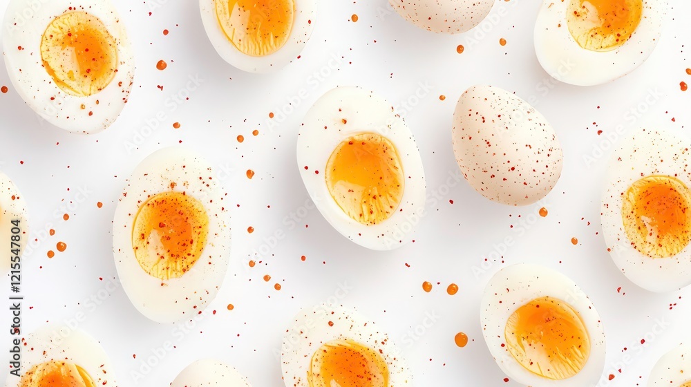 Poster boiled egg without shell isolated on white background, seamless, pattern