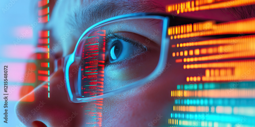 Aufkleber close-up of person's eye with reflected computer code