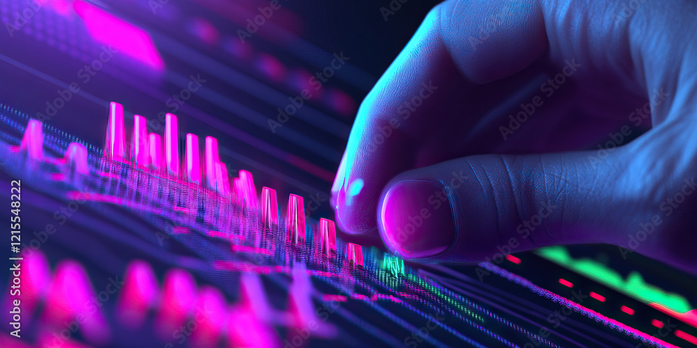 Poster human hand interacting with dynamic data visualization