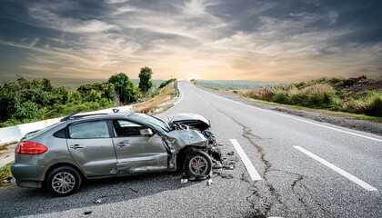 Fototapeta premium Car Crash Scene on Road with Emergency Services Arriving