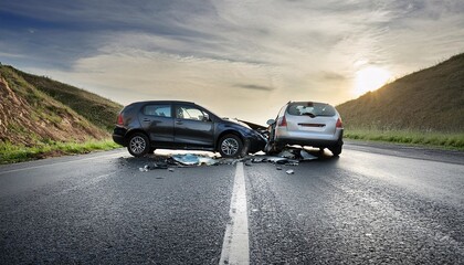 Fototapeta premium Damaged Car After Road Accident, Emergency Response
