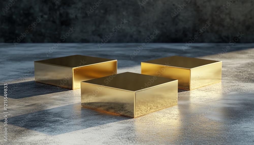 Poster geometric gold: square box podium with abstract composition for product presentation and showcase wi