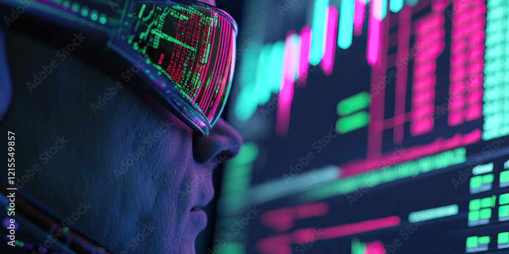 Aufkleber person with data displaying eyewear viewing financial data on screen