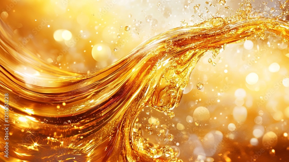 Poster golden liquid swirls with light reflections, creating an enchanting abstract design. generative ai