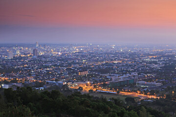 Top view of Hat Yai City from Kho Hong Mountain, Songkhla Province, Thailand 