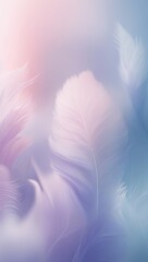A delicate, ethereal minimalist abstract design featuring softly blurred, feathery gradients that seamlessly transition between gentle pastel pink, wistful lavender, and serene sky blue hues, evoking 