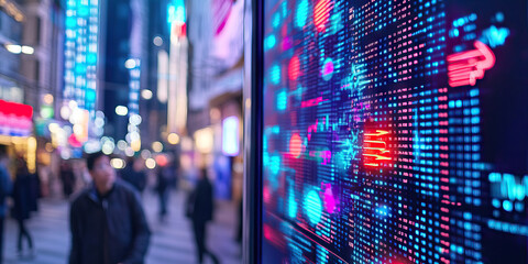 Night City Street with Financial Data Display