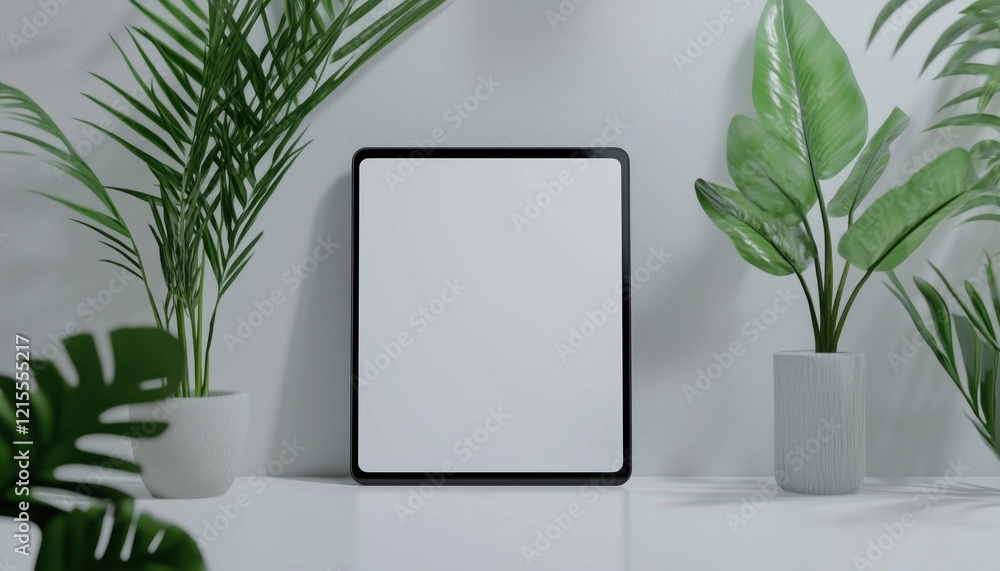 Poster empty tablet pc with blank screen for presentation and mockup, front view on white background. porta