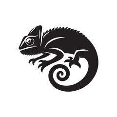 Black Color Chameleon silhouette design Vector Illustration, Solid White Background